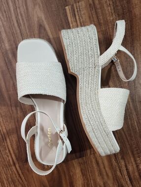 Corkys Cream Braided Platform Sandals with Ankle Strap